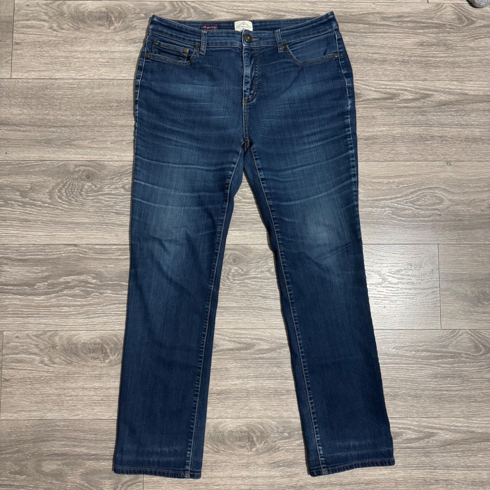 St Johns Bay Womens Straight Leg Jeans Size 12 Dark Wash‎ Blue Mid Rise 32x29 in